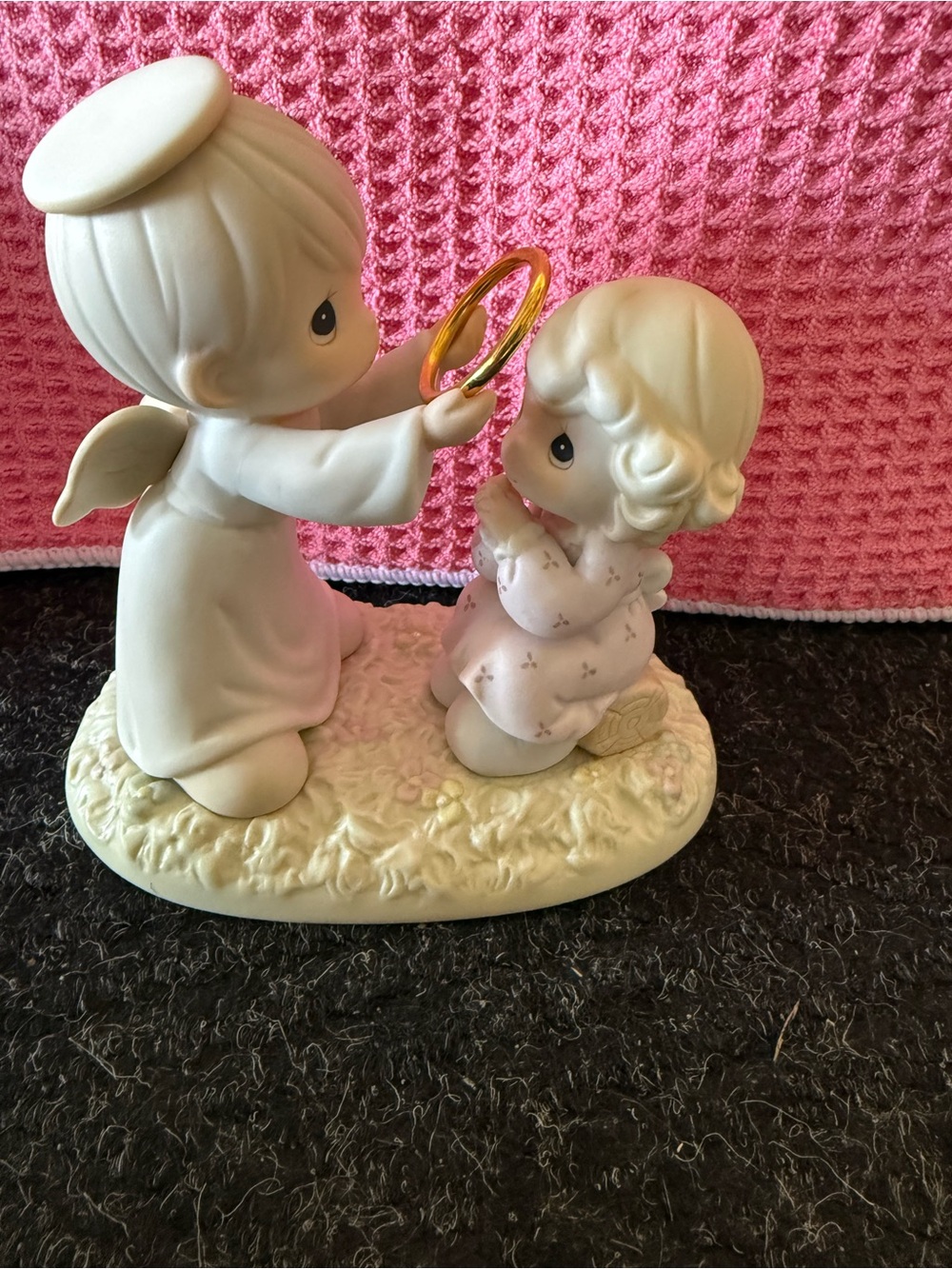 Precious Moments Cream and Pink Angel Placing Gold Halo Figurine 531693
